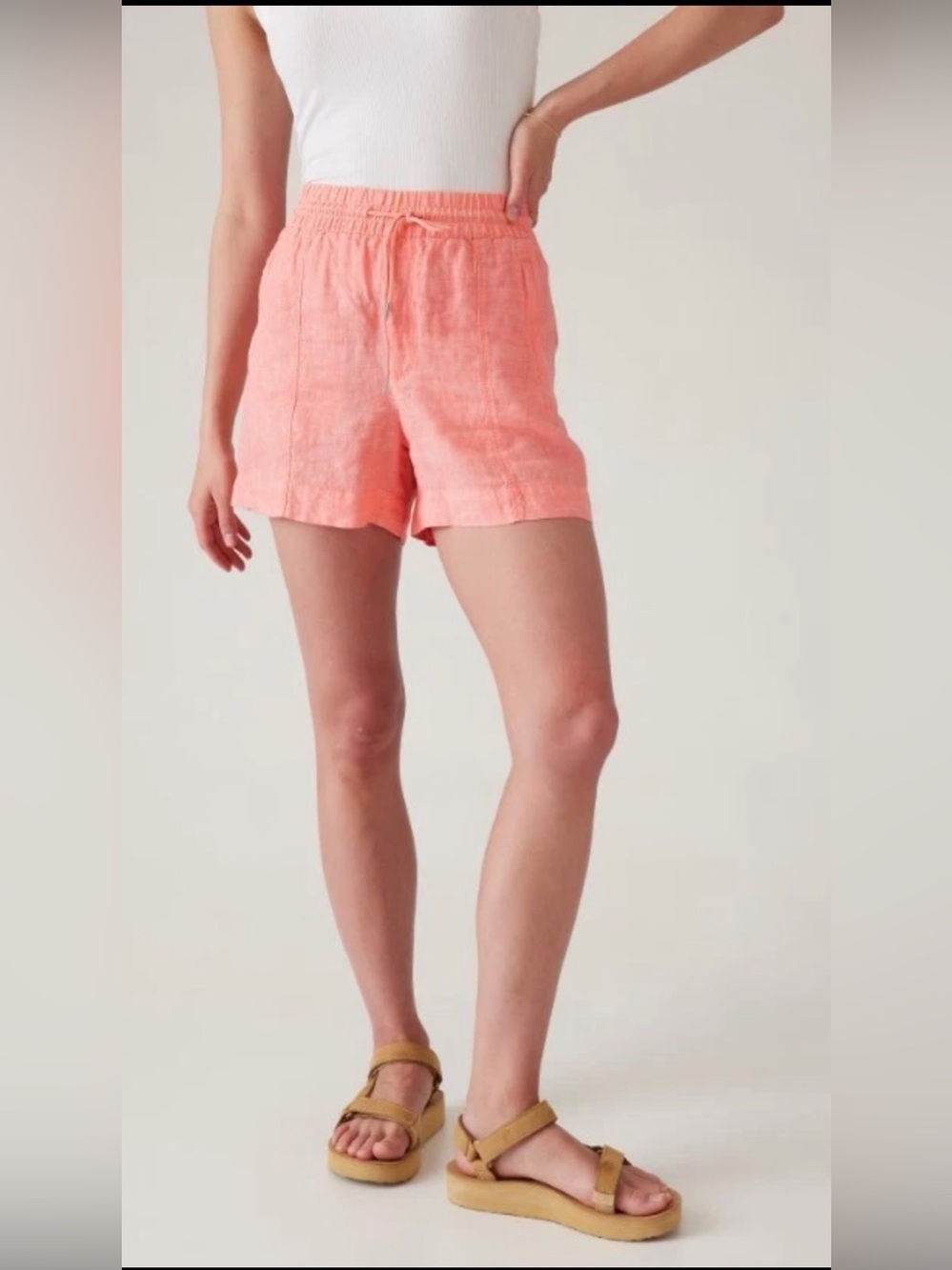 Athleta Retreat Linen Mid Rise 4" Short Pink Sunset Glow / Cactus Peach Size 10